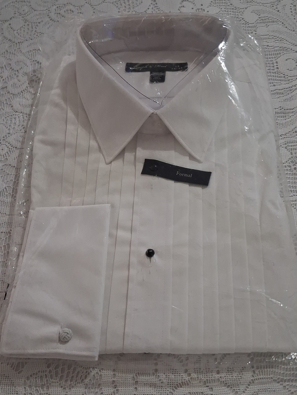 Joseph & Feiss White Pleated Formal Dress Shirt with Point Collar